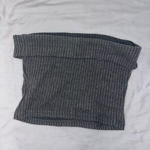 Gray Ribbed Knit Tube Top